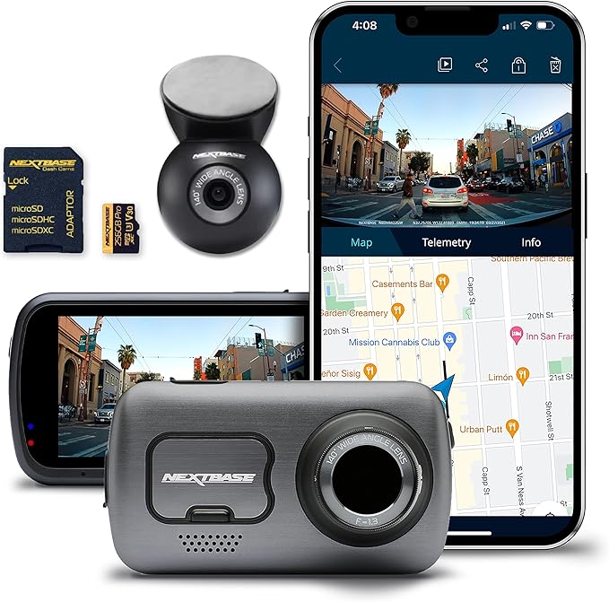 Nextbase 622GW Dash Cam with Rear Window Cam and 256GB Micro SD Memory Card Bundle - Dash Cam Front and Rear with True 4K 30fps UHD Auto Record, Wi-Fi, GPS, Bluetooth, Alexa, Parking Mode