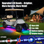 10L0L Golf Cart Underglow LED Light Kit, 4PC Flexible Neon Strip Lights with 14 Modes, Music Sync, Waterproof Remote Control Underbody Glow for EZGO, Club Car, Yamaha
