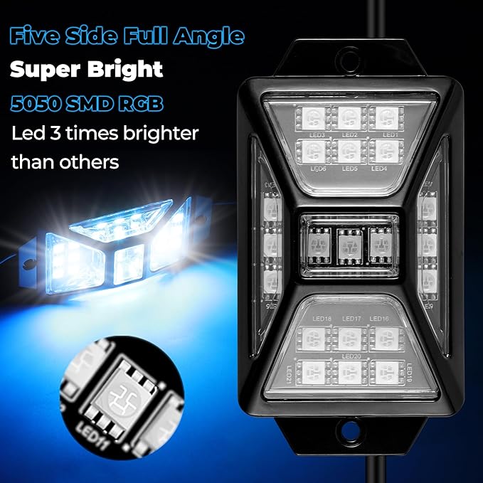 12 Pods 252 LEDs 5 Sides RGB Rock Lights, App/2 Remote Control Rock Lights for Trucks, Waterproof Multi-Color Bright Underglow Kits,Music Mode,Compatible with 12V Jeep UTV SUV ATV Golf RZR(Patented)