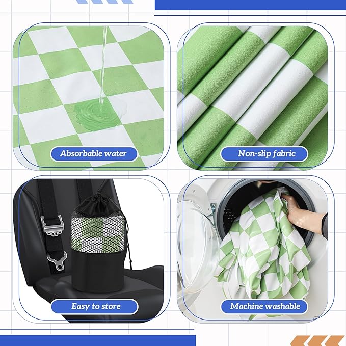 Hahafelt 2 Pack Car Seat Towel Covers with Storage Bag, 63 x 32 Inch Universal Non Slip Waterproof Sweat Protector for Car Truck, Gym Swimming Running, Machine Washable (Green and White Plaid)