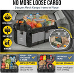 3-Section Modular Trunk Organizer XL – Car Storage for Groceries, Cleaning Supplies, Tools, Sports Gear – Foldable L-Shape Cargo Bin – Gray
