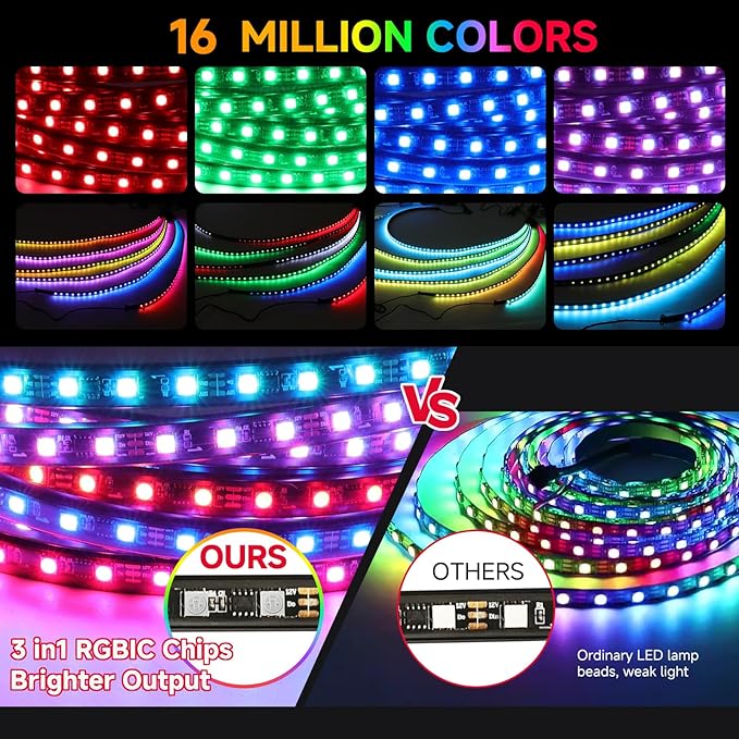 4PCS Golf Cart Underglow LED Light Strip Dream Color Neon Accent Lighting Kit APP/Remote Control Sound Active Music Sync Waterproof 12V-65V Input Compatible with EZGO Yamaha Club Car