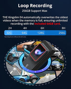 Kingslim 4K Dash Cam Front and Rear, Front 4K Rear 1080P Dual Dash Camera for Cars, Mini Dashcam with 64GB Card, APP Control, Night Vision, G-Sensor, Loop Recording, Parking Mode