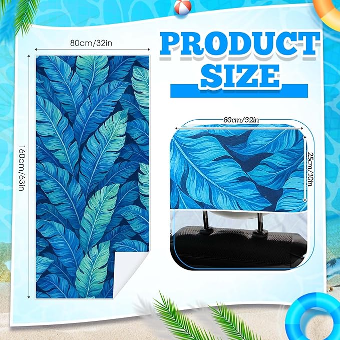 Hahafelt 2 Pack Car Seat Towel Covers with Storage Bag, 63 x 32 Inch Universal Non Slip Waterproof Sweat Protector for Car Truck, Gym Swimming Running, Machine Washable (Blue Leaves)