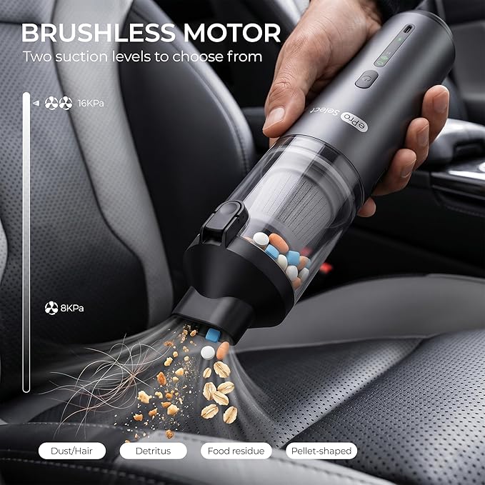 Apical Life Handheld Vacuum Cleaner, EV1396 Cordless 100W 16000Pa Strong Suction with 14–24 Min Runtime, Multi-Nozzle Design & Floor Brush for Home Cleaning, Car Detailing & Tight Spaces