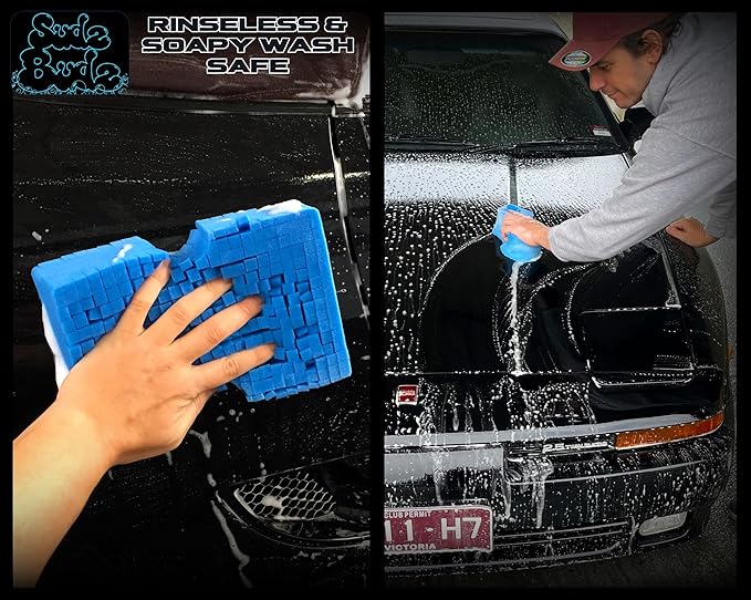 Sudz Budz® Premium Grid Car Wash Sponge 2pc Jumbo/Ergonomic | Anti-Marring Sponge for Soap and Rinseless Washing | Soft, Scratch-Free, Durable Foam. Cross-Cut Sponges for Cleaning and Detailing