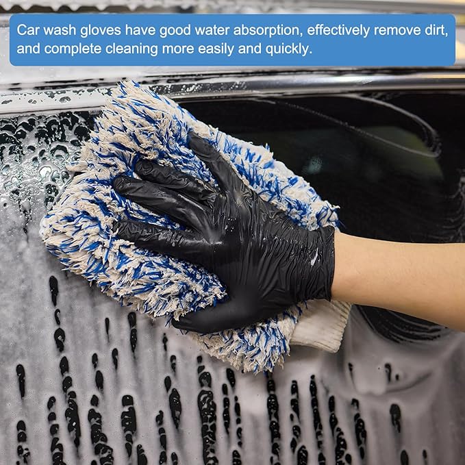 HARFINGTON 2pcs Chenille Microfiber Car Wash Mitts 10" x 7.5" Scratch Free Wash Gloves Absorbent Double Sided Plush Cleaning Drying Mitts for Car Washing Home Clean Purple