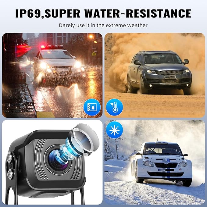 1080P Backup Camera System Kit,7 Inch Reversing Monitor with Record Function Night Vision DVR Monitor 2 Camera 2 Split Screen+Waterproof Reverse/Front View Camera for RV/Semi Box Truck