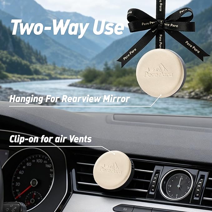 Leather & Metal Car Air Freshener, 2-Way Vent & Hang Design, Refillable Long Lasting Diffuser with 2 Refills, Natural Northern Forest Scent, Stylish Auto Accessory for Cars & SUV