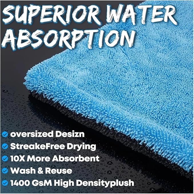 1000GSM Ultra-Thick Microfiber Car Drying Towel - Oversized 60x90cm, Soft & Absorbent Cleaning Cloth for Car & Motorcycle Detailing(40x60cm)