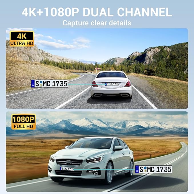 4K Rear View Mirror Camera, 10" Mirror Dash Cam Front and Rear with 64GB Card, Full Touch Screen Dash Cam with 1080P Backup Camera for Car with Reverse Assist,WiFi,APP,Night Vision,Parking Monitor