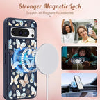 for Google Pixel 8 Pro Case - Compatible with MagSafe Women Girls Cute Magnetic Protective Cover Kawaii Girly Blue Butterfly Heavy Duty Shockproof Design for Google Pixel 8 Pro Phone Cases