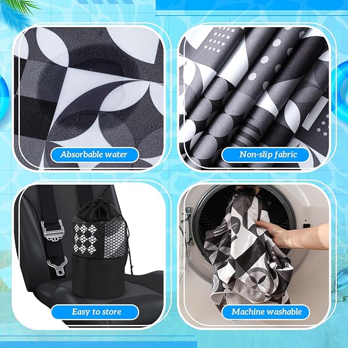 Hahafelt 2 Pack Car Seat Towel Covers with Storage Bag, 63 x 32 Inch Universal Non Slip Waterproof Sweat Protector for Car Truck, Gym Swimming Running, Machine Washable (Black White Abstract)