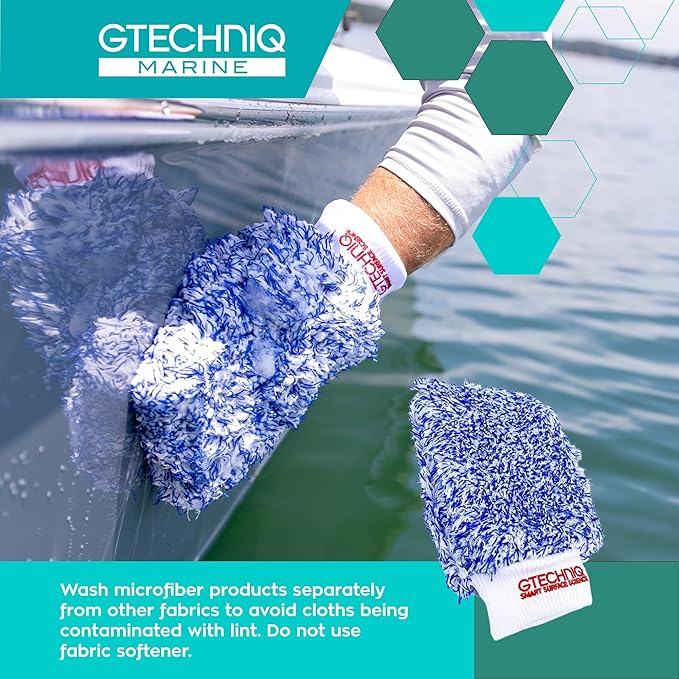 Gtechniq Marine Microfiber Wash Mitt for Boats | Ultra Low-Friction Glide, Inner Foam Core Holds High Volume of Wash Suds, Polyester Fibers Capture and Release Contaminants, Minimizes Swirls, Durable