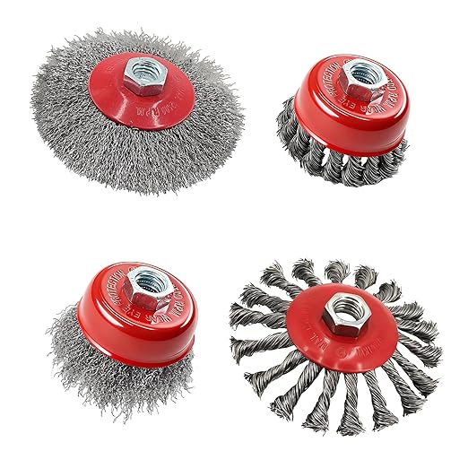 24 Pack Wire Wheel Brush Set 12Pcs 4-1/2” Wheel Brush 12Pcs 3” Cup Brushes for 4-1/2” Angle Grinder with 5/8 Inch-11 Threaded Arbor Carbon Steel Wire Wheel for Heavy-Duty Conditioning Removing Rust
