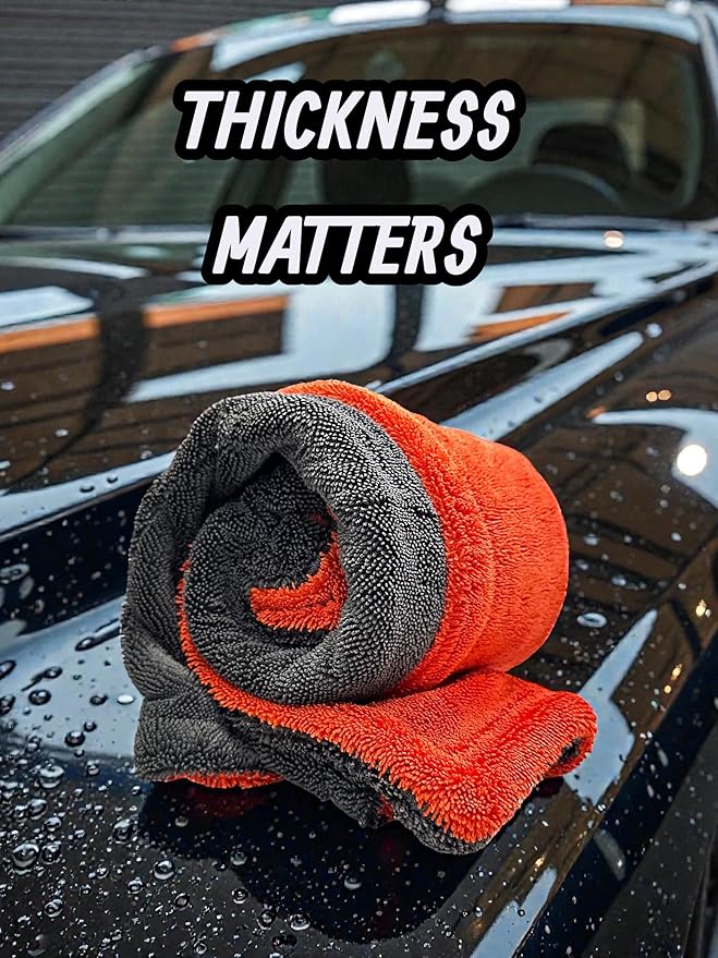 24”x36” Car Drying Towel – Dual-Color Black & Crimson Red | 1300 GSM Twist Loop Microfiber | Ultra Absorbent, Lint-Free, Scratch-Free | Fast Drying for Cars, Trucks & SUVs