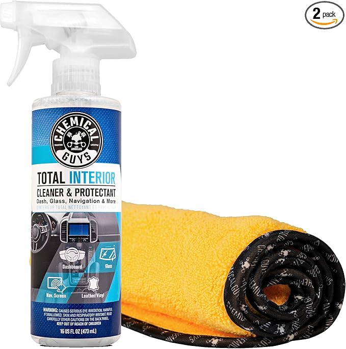 Chemical Guys Total Interior Cleaner & Protectant 16 oz with Professional Grade Microfiber Towel - Car Interior Cleaning Kit for Dash, Seats, Carpet, Glass, Vinyl, Leather, and Plastic