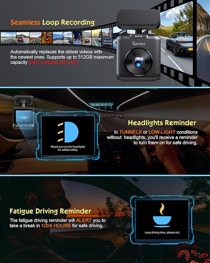 Sarmert C1 5K Dash Cam Front - Built-in GPS and 5G WiFi, Sony STARVIS Sensor, HDR Night Vision Car Camera, 5K/4K/2.5K UHD Dash Camera for Cars, Loop Recording, WDR, G-Sensor, 24H Parking Mode
