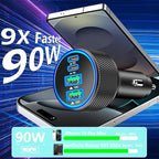 Car Charger USB C, KYOHAYA 90W 4-Port Dual USB-C & USB-A Power Cigarette Lighter Adapter PD/QC Type C Car Charger Fast Charging for iPhone 17 Pro 17 Pro Max 16 15 14 13 12 11/Galaxy S26 S25/Pixel/iPad