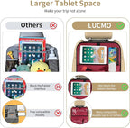 LUCMO Car Backseat Organizer with Tablet Holder,6 Storage Pockets Car Storage Organizer with Foldable Food Tray,Seat Protectors Kick Mats Travel Accessories-Red