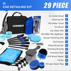 COOGEO 29Pcs Car Detailing Kit,Compelete Car Cleaning Kits Interior Cleaner with Detailing Brushes,Drill Brush Heads,Car Wash Kit with Cleaning Gel,Wash Mitt,Car Hooks,Car Care Gift for Men
