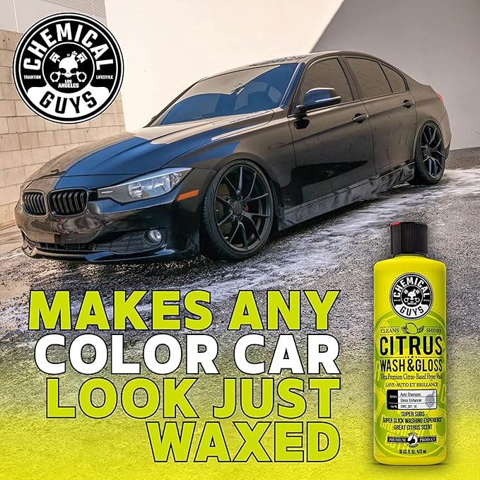 Chemical Guys CWS_301_16BK Car Wash Detailing Bucket, Mitt & Accessories Bundle (6 Items) Featuring Citrus Wash & Gloss Foaming Car Wash Soap, 16 oz, Works on Cars, Trucks, SUVs, RVs & More
