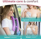Zomaple Mastectomy Recovery Pillow with Strap, Swirly Gel Pack, Seat Belt Cover & Shower Lan – Post Mastectomy Must Haves, Breast Augmentation/Reduction & Mastectomy Recovery Supplies – Washable Cover