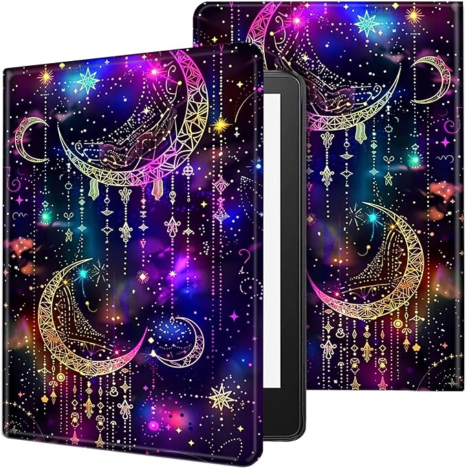 Case for Kindle Scribe,PU Leather Cute Slim Folio Adjustable Stand Cover with Auto Wake/Sleep for Amazon Kindle Scribe Cover 10.2 Inch (2024/2022 Release),Purple Glitter Moon