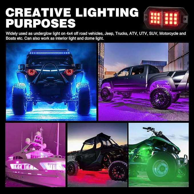 Nilight RGB LED Rock Lights Kit 8 PCS 18LED Wide Angle Wheel Well Light with Remote & Bluetooth App Dual Control Multi Modes Underglow Multicolor Neon Pod for ATV UTV SUV Offroad Truck RZR Boat