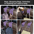 CoBak Purse Hook for Car - Universal Premium Stitched Leather and Aluminum-Magnesium Alloy Double Car Seat Back Storage Hook for Purses, Handbags, Bags (2 Pack),Amethyst Purple