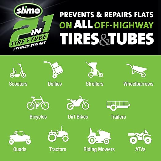 Slime 10194-6PK 2-in-1 Tire & Tube Sealant Puncture Repair Sealant, Premium, Prevent and Repair, Suitable for All Off-Highway Tires and Tubes, Non-Toxic, Eco-Friendly, 6 x 32 oz Bottles