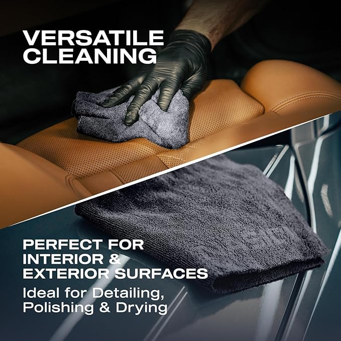 Nasiol Wipe&Buff Microfiber Cleaning and Ceramic Coat Application Cloth – Professional, Highly Absorbent, Lint & Streak-Free, Edgeless Double-Sided Towel – Pack of 10, Dark Gray (13.78 x 15.75 in)