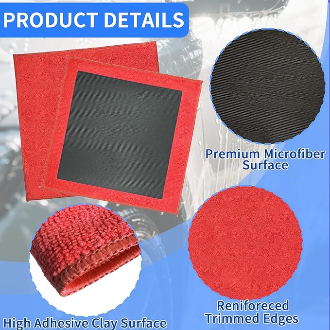 2 Pack Clay Towel Auto Detailing 12 x 12 Inch Fine Grade Clay Bar Towel for Car Detailing Microfiber Car Cloth Cleaner for Cleaning & Release of Paint Contaminants, Red