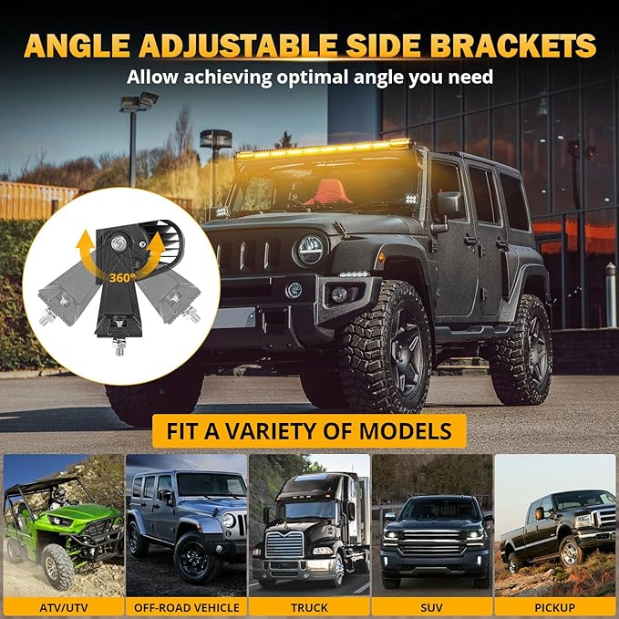 Auxbeam LED Straight Light Bar 50 Inch 288W Amber White Fog Lights, 6 Modes Strobe Yellow Offroad Driving Work Light with Memory Function for Truck Boat Jeep