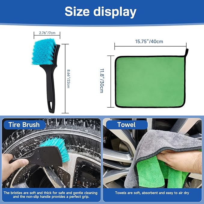 5 Pack Car Wheel and Tire Cleaner Brushes Kit Auto Motorcycle Rim Ultra Soft Microfiber No Spatter Bendable Woolies Bristle Cleaning Set (Red & Black)