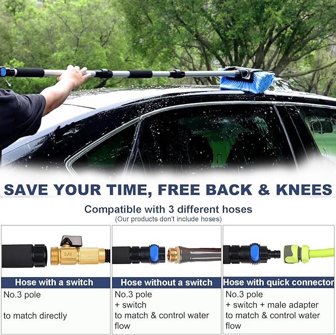 Car Wash Brush with Long Handle for Car Truck Boat RV SUV Washing (Blue, 54")