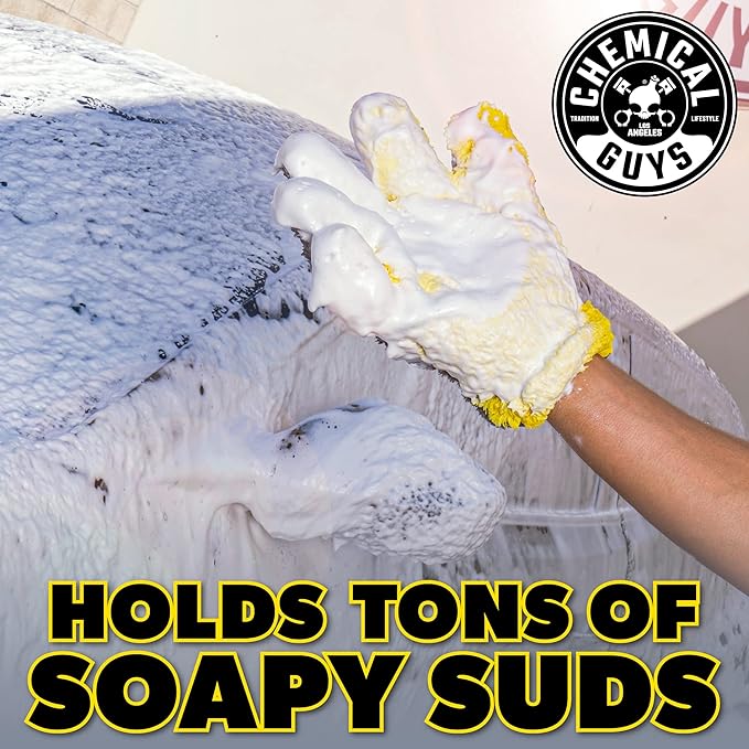 Chemical Guys MIC510 The Stranger Helpful Handy Car Wash Mitt - Yellow, Microfiber Towels for Detailing, Holds Tons of Soapy Suds, Flexible - Perfect for Car Cleaning