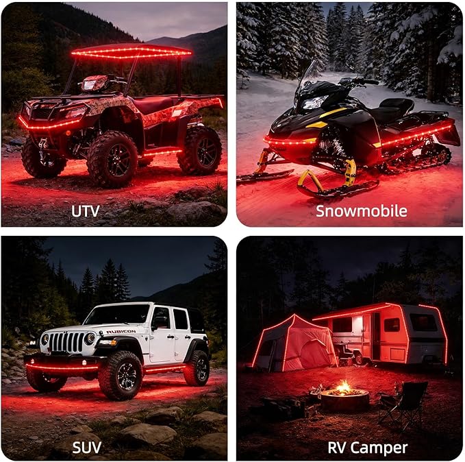 12V Marine Boat LED Light Strip Super Bright, 2 Pack 4FT IP68 Fully Waterproof RV Front Cap Lights, Golf Cart Underglow Roof Lights Strip for Truck ATV UTV SUV Car Pickup Trailer, Cuttable, Red