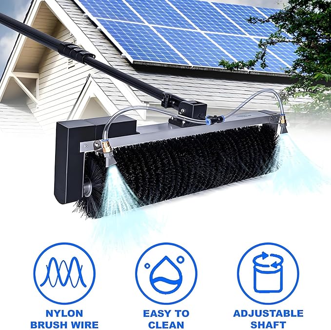 Photovoltaic Panel Cleaning Tool,7.5m Telescopic Pole,60cm Width Electric Solar Pane Roller Brush,Wet/Dry Modes,for Facility Maintenance Teams DualUse(7.5m)