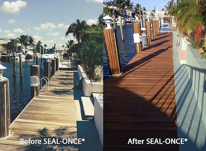 Seal-Once Nano+Poly Penetrating Wood Sealer with Polyurethane - Premium Waterproof Sealant - 2 Gallon & Clear