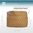 Car Net Pocket Handbag Holder Between Seats, Luxury Quilted PU Leather Purse Car Organizer With 2 Extra Pockets For Storage, Sable Brown