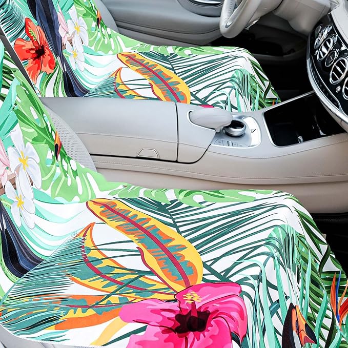 Hahafelt 1 Pack Car Seat Towel Covers with Storage Bag, 63 x 32 Inch Universal Non Slip Waterproof Sweat Protector for Car Truck, Gym Swimming Running, Machine Washable (Tropical Toucan)