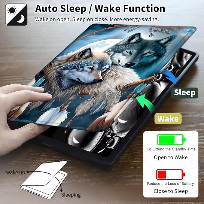 Case for 7" Kindle Paperwhite 12th Generation 2024 & Kindle Colorsoft Signature Edition,Leather Folio Adjustable Stand Cover Auto Wake/Sleep for Kindle Paperwhite 2024,Dream Catcher Wolf