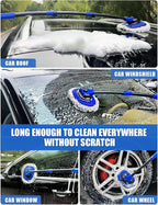 15°Curved Car Wash Brush with Long Handle Kit, 55-Inch 4-Section Extendable Pole with Replacement Head, Chenille Mitt, Tire & Wheel Hub Brushes, Towel, Storage Bag for Car, RV, Truck [Scratch Free]