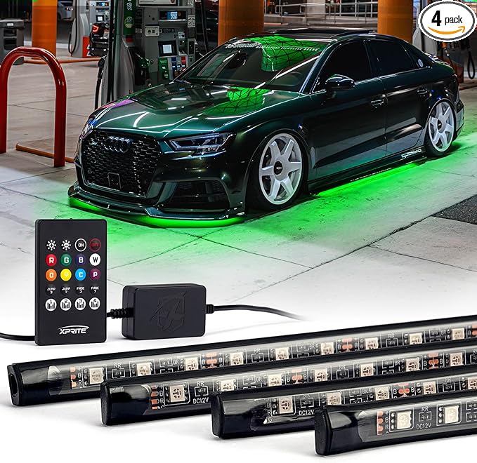 Xprite Car Underglow Neon Accent Strip Lights, 4 Pcs RGB 252 LEDs Underglow Kit with Sound Active Function Music Mode & Wireless Remote, Exterior Car Lights Underbody Lighting for Truck SUV Van