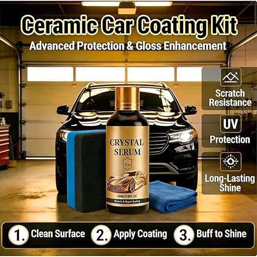 PTZ Crystal Serum – 9H Graphene Ceramic Coating for Cars, Advanced Hardness & Gloss, Water Beading Protection, DIY Car Paint, Glass & Wheel Care (2pcs)