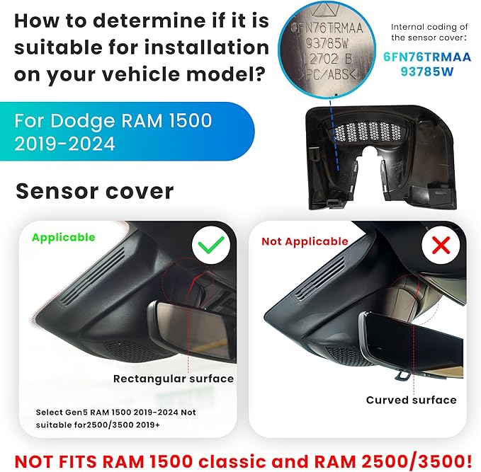 QHI 4K Dash Cam Fit Dodge RAM 1500(2019-2024), Hidden OEM Style, 4K Front & 1080P Rear Camera, 128GB EMMC, 24H Parking Mode, GPS & CPL, for Rebel Big Horn Laramie (S87D Front 4K and Rear 1080P)