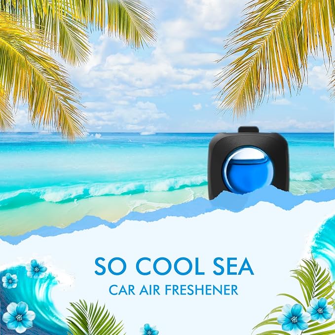 Car Air Fresheners, Ocean, 6-Pack, 4ml Each, Car Fresheners for Women Men, Long Lasting Air Freshener for Car Vent Clips, Car Refresher