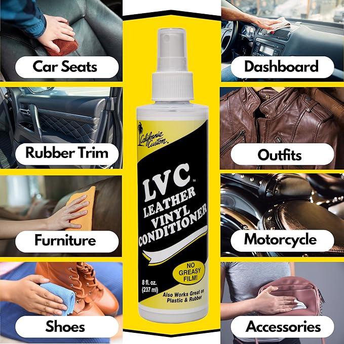 CALIFORNIA CUSTOM – Leather Vinyl Conditioner LVC, Protect Your Leather, Rubber, Plastic and Vinyl from Wearing, Drying & Cracking. No Greasy Film. Will Not Attract Dust! - 8 fl. oz.