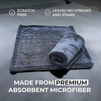 2X Medium Car Drying Towel, 1300 GSM Professional Car Towel with Double Twisted Loop,Super Absorbent Large Microfiber Drying Towels for Cars, Trucks, SUVs - 16"x16" 2-Pack, Gray